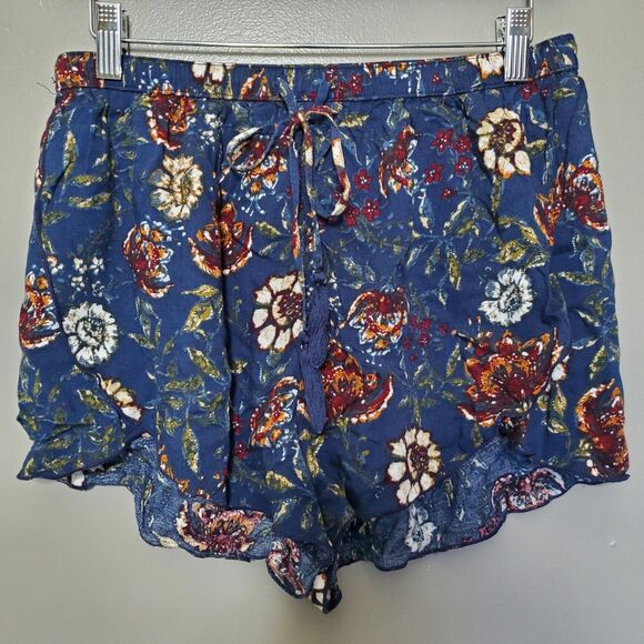 Abercrombie & Fitch Shorts Womens Medium Blue Floral Pull On Elastic Tie Waist - Picture 1 of 10
